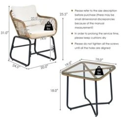 Costway 3PCS Patio Rattan Bistro Set All-Weather Cushioned Chair Table White -Costway GUEST d9236d00 60a7 4b5a a5be 288ddfe28bb5