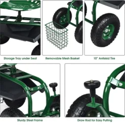 Costway Garden Cart Rolling Work Seat W/ Tool Tray Basket Green -Costway GUEST d9290a2c 057e 417f 9f69 0fc7ac21a518