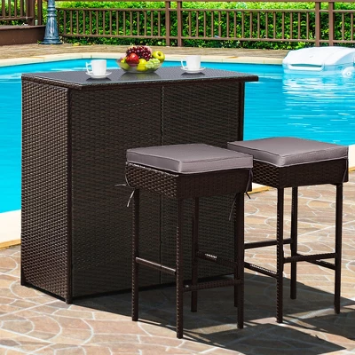 Costway Patio 3PCS Rattan Bar Table Stool Set Cushioned Chairs With Cover 10 Costway Patio 3PCS Rattan Bar Table Stool Set Cushioned Chairs With Cover - Image 10