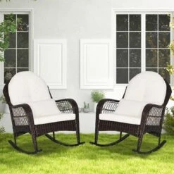 Costway 2PCS Patio Wicker Rocking Chair W/Seat Back Cushions & Lumbar Pillow Balcony -Costway GUEST d935e8bd 3f39 49de b83e 734b0b5308aa