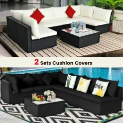 Costway 7PCS Patio Rattan Furniture Set Sectional Sofas Off White & Black Cushion Covers 12 Costway 7PCS Patio Rattan Furniture Set Sectional Sofas Off White & Black Cushion Covers -Costway GUEST d9429d28 8975 4677 8590 893c891b456d