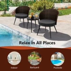 Costway 3PCS Patio Rattan Bistro Furniture Set Cushioned Chair Table Garden -Costway GUEST d96838e7 92e5 4182 abbd f2fdb409120f