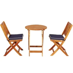 Costway 3PCS Patio Folding Wooden Bistro Set Cushioned Chair Conversation -Costway GUEST d9b6c694 4e50 4e0a a5f2 361252579a63