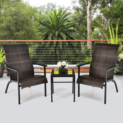 Costway 3 PCS Patio Rattan Bistro Set High Backrest Armrest SideTable Mix GrayMix Brown 10 Costway 3 PCS Patio Rattan Bistro Set High Backrest Armrest SideTable Mix GrayMix Brown - Image 10
