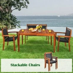 Costway 4PCS Patio Rattan Dining Furniture Set Acacia Wood Frame Stackable Chair Loveseat -Costway GUEST d9f5f6e8 14c6 4389 b059 eaea220042c5