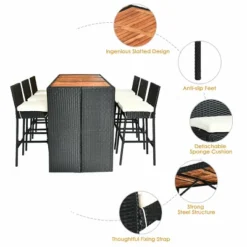 COSTWAY 7 PCS Patio Rattan Wicker Bar Dining Furniture Set Wood Table Top 6 Stools -Costway GUEST da0621e8 5382 4d5f 910a 8ad55ad33863