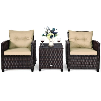 Costway 3PCS Patio Rattan Furniture Set Cushioned Conversation Set Sofa 8 Costway 3PCS Patio Rattan Furniture Set Cushioned Conversation Set Sofa - Image 8