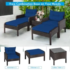 Costway 5 PCS Patio Rattan Wicker Furniture Set Sofa Ottoman Coffee Table Cushioned 14 Costway 5 PCS Patio Rattan Wicker Furniture Set Sofa Ottoman Coffee Table Cushioned -Costway GUEST da37520e 8279 4e44 ba90 f50877ac2e78
