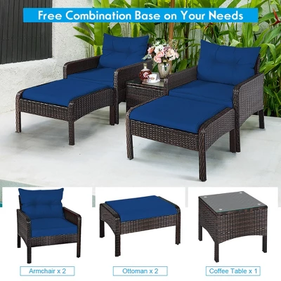 Costway 5 PCS Patio Rattan Wicker Furniture Set Sofa Ottoman Coffee Table Cushioned 4 Costway 5 PCS Patio Rattan Wicker Furniture Set Sofa Ottoman Coffee Table Cushioned - Image 4