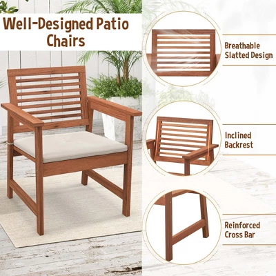 Costway Outdoor Dining Chair Patio Solid Wood Chairs With Comfortable Cushions 7 Costway Outdoor Dining Chair Patio Solid Wood Chairs With Comfortable Cushions - Image 7