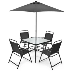 Costway 6PCS Patio Furniture Dining Set Folding Chairs Glass Table W/Umbrella Deck Grey -Costway GUEST daae6150 d52d 4224 b811 c426cbf34f11