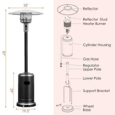 Costway 48000 BTU Propane Patio Heater Standing LP Gas Steel W/ Wheels Black 2 Costway 48000 BTU Propane Patio Heater Standing LP Gas Steel W/ Wheels Black - Image 2