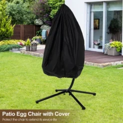 Costway Patio Hanging Egg Chair With Stand Waterproof Cover Folding Basket Cushion GreyBrown -Costway GUEST dac6ac2e e90d 4c7a 9a52 ac7f36e3da6c