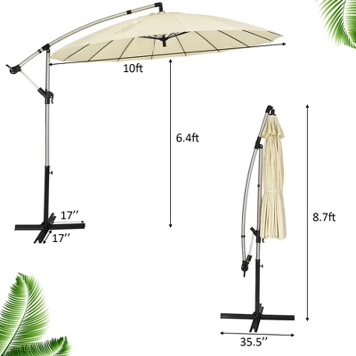 Costway 10ft Patio Offset Umbrella W/ Crank And Cross Base Aluminum 2 Costway 10ft Patio Offset Umbrella W/ Crank And Cross Base Aluminum - Image 2
