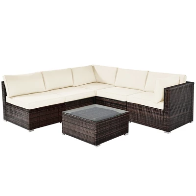 Costway 6PCS Patio Rattan Furniture Set Cushioned Sofa Coffee Table Garden 7 Costway 6PCS Patio Rattan Furniture Set Cushioned Sofa Coffee Table Garden - Image 7