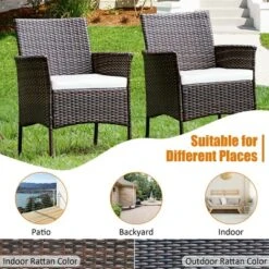 Costway Patio Rattan Arm Dining Chair Cushioned Sofa Furniture Brown -Costway GUEST db000ed1 5250 4ee8 9d9d 081af6df973b