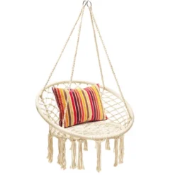 Costway Hanging Hammock Chair Macrame Swing Handwoven Cotton Backrest Garden Grey Black 17 Costway Hanging Hammock Chair Macrame Swing Handwoven Cotton Backrest Garden Grey Black -Costway GUEST db00ce2d 2646 4873 811b ba1278f86ca2