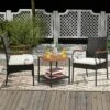 Costway Patio PE Wicker Chairs Acacia Wood Armrests With Soft Zippered Cushion Garden