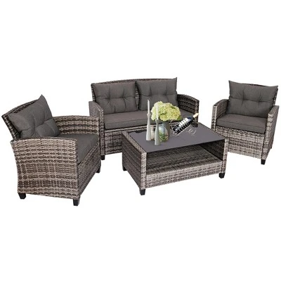 Costway 4PCS/8PCS Patio Rattan Furniture Set Coffee Table Cushioned Sofa Garden Lawn Gray 1 Costway 4PCS/8PCS Patio Rattan Furniture Set Coffee Table Cushioned Sofa Garden Lawn Gray