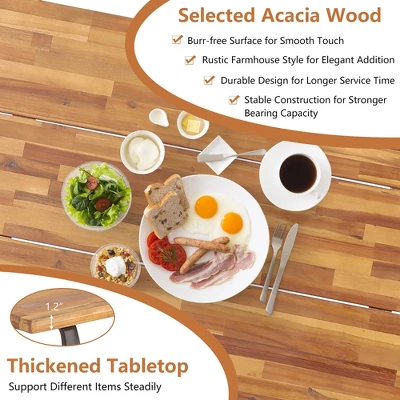 Costway Acacia Wood Patio Picnic Table Bench Set With 71'' Tabletop & 2'' Umbrella Hole 7 Costway Acacia Wood Patio Picnic Table Bench Set With 71'' Tabletop & 2'' Umbrella Hole - Image 7