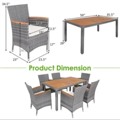 Costway 7PCS Patio Rattan Dining Set Acacia Wood Table Cushioned Chair Mix Gray -Costway GUEST dbd89a59 201e 4813 88d8 f944f4988489