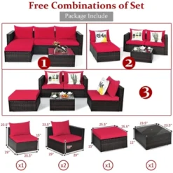 5PCS Patio Rattan Furniture Set Sectional Conversation Sofa W/ Coffee Table Red Navy -Costway GUEST dc0d4749 beb0 499b 81dc 6a1d2d25abb2