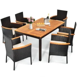 Costway 7PCS Patio Rattan Dining Set Armrest Cushioned Chair Wooden Tabletop 16 Costway 7PCS Patio Rattan Dining Set Armrest Cushioned Chair Wooden Tabletop -Costway GUEST dc13075f 56cb 4cd1 b2c5 f2d2919ea9d1