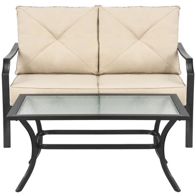 Costway 2 PCS Patio Loveseat With Coffee Table Outdoor Sofa Bench With Cushions 9 Costway 2 PCS Patio Loveseat With Coffee Table Outdoor Sofa Bench With Cushions - Image 9