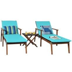 Costway 3PCS Patio Rattan Lounge Chair Folding Table Set Chaise Wood Cushioned WhiteTurquoise 19 Costway 3PCS Patio Rattan Lounge Chair Folding Table Set Chaise Wood Cushioned WhiteTurquoise -Costway GUEST dc21feec 1be7 4cf6 b8f0 7ff116d9923f