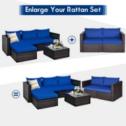 Costway 4PCS Patio Rattan Corner Sofa Sectional Furniture Set Navy Cushion -Costway GUEST dc491373 203d 4282 b258 a7dea965f719 1
