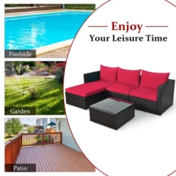 5PCS Patio Rattan Furniture Set Sectional Conversation Sofa W/ Coffee Table Red Navy -Costway GUEST dc764ffc 8d85 484b 8fd4 d1108443d51c