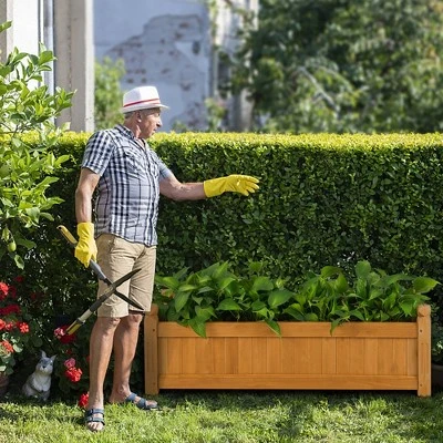 Costway Wooden Rectangular Planter Box Raised Garden Bed For Plants With 4 Corner Drainage 2 Costway Wooden Rectangular Planter Box Raised Garden Bed For Plants With 4 Corner Drainage - Image 2