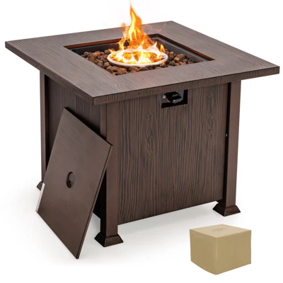 Costway 32'' Patio Square Fire Pit Table 50,000 BTU Propane Gas Table With Lid & Lava Rocks 1 Costway 32'' Patio Square Fire Pit Table 50,000 BTU Propane Gas Table With Lid & Lava Rocks