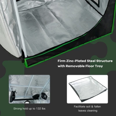 Costway 32''x32''x63''Mylar Hydroponic Grow Tent W/Observation Window & Floor Tray GrayBlack 5 Costway 32''x32''x63''Mylar Hydroponic Grow Tent W/Observation Window & Floor Tray GrayBlack - Image 5