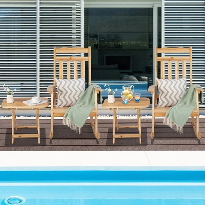 Costway 4PCS Patio Wooden Rocking Chair Bistro Set High Backrest With Folding Side Table 2 Costway 4PCS Patio Wooden Rocking Chair Bistro Set High Backrest With Folding Side Table - Image 2