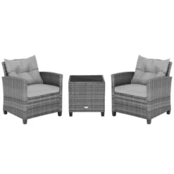 Costway 3PCS Patio Rattan Furniture Bistro Set Cushioned Sofas Side Table Armrest Grey 17 Costway 3PCS Patio Rattan Furniture Bistro Set Cushioned Sofas Side Table Armrest Grey -Costway GUEST dd2b98b4 966d 4761 bdc8 ce3501ccb3c2
