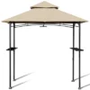 Costway 8' X 5' Outdoor Patio Barbecue Grill Gazebo W/ LED Lights 2-Tier Canopy Top Tan