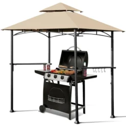Costway 8' X 5' Outdoor Patio Barbecue Grill Gazebo W/ LED Lights 2-Tier Canopy Top Tan -Costway GUEST dd7052fa ead4 4a30 baeb 9b42e7892d46