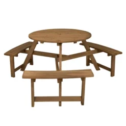 Costway 6-person Round Wooden Picnic Table Outdoor Table W/ Umbrella Hole & Benches -Costway GUEST dd7d41ce bb1e 4a04 8637 2ae85c4fa74d