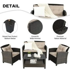 Costway 4PCS Outdoor Rattan Furniture Set Cushioned Sofa Armrest Chair Lower Shelf Brown -Costway GUEST dd8c5620 cd61 42c3 b0c6 2ae2e9d5acb6
