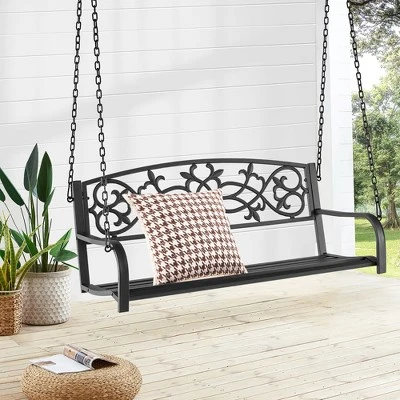 Costway 2-Person Metal Outdoor Porch Swing Hanging Patio Bench 485 Lbs Capacity BlackBrown 10 Costway 2-Person Metal Outdoor Porch Swing Hanging Patio Bench 485 Lbs Capacity BlackBrown - Image 10