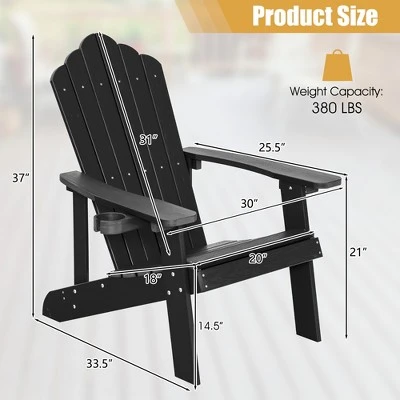 Costway Patio HIPS Adirondack Chair With Cup Holder Weather Resistant Outdoor 380 LBS Black/Teak/Green/Navy/Red/Gray/White/Yellow 2 Costway Patio HIPS Adirondack Chair With Cup Holder Weather Resistant Outdoor 380 LBS Black/Teak/Green/Navy/Red/Gray/White/Yellow - Image 2