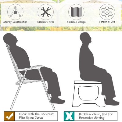 Costway 3 PCS Bistro Conversation Patio Pub Dining Set W/ 2 Folding Chairs & Glass Table 6 Costway 3 PCS Bistro Conversation Patio Pub Dining Set W/ 2 Folding Chairs & Glass Table - Image 6