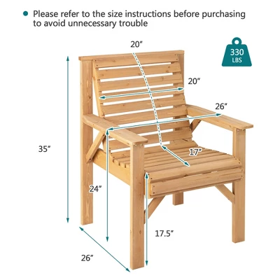 Costway Patio Fir Wood Chair Dining Inclined Backrest Garden Backyard Indoor Natural 2 Costway Patio Fir Wood Chair Dining Inclined Backrest Garden Backyard Indoor Natural - Image 2