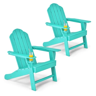 Costway 2PCS Patio Adirondack Chair Weather Resistant Garden Deck W/Cup Holder WhiteBlackGreyTurquoise 9 Costway 2PCS Patio Adirondack Chair Weather Resistant Garden Deck W/Cup Holder WhiteBlackGreyTurquoise - Image 9