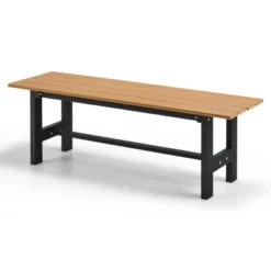 Costway 2PCS Outdoor HDPE Bench With Metal Frame 47'' X 14'' X 16'' For Yard Garden Brown/Black/Gray -Costway GUEST de1d13f1 3f0b 439a 8d90 cb17742089de