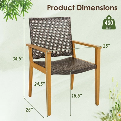 Costway Set Of 4 Patio Dining Chairs Outdoor Acacia Wood Rattan Armchairs Garden Balcony 2 Costway Set Of 4 Patio Dining Chairs Outdoor Acacia Wood Rattan Armchairs Garden Balcony - Image 2