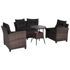 Costway 4PCS Outdoor Patio Rattan Furniture Set Cushioned Sofa Table TurquoiseBlackNavyRed -Costway GUEST de403fc9 1622 4351 b33c ee4ef6af153b