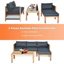 Costway 3PCS Patio Sofa Furniture Set Thick Cushion Acacia Wood -Costway GUEST de5a9578 d4b6 44e3 977e 5e2380684346