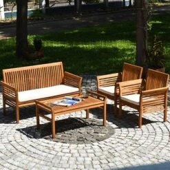 Costway 8 PCS Outdoor Acacia Wood Sofa Furniture Set Cushioned Chair Coffee Table Garden -Costway GUEST de614560 99c5 4a80 bdab 15b77c21325c 1